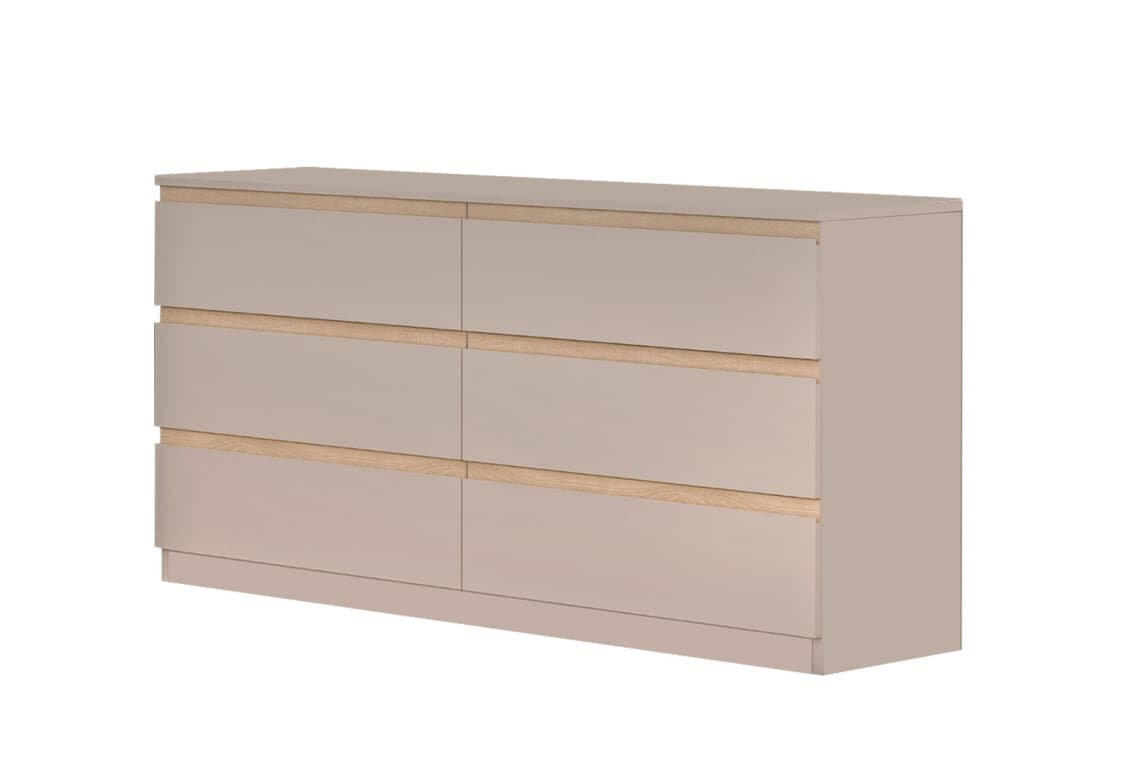 Комод Фріда з 6 шухлядами 140 см, тоффі / дуб сонома