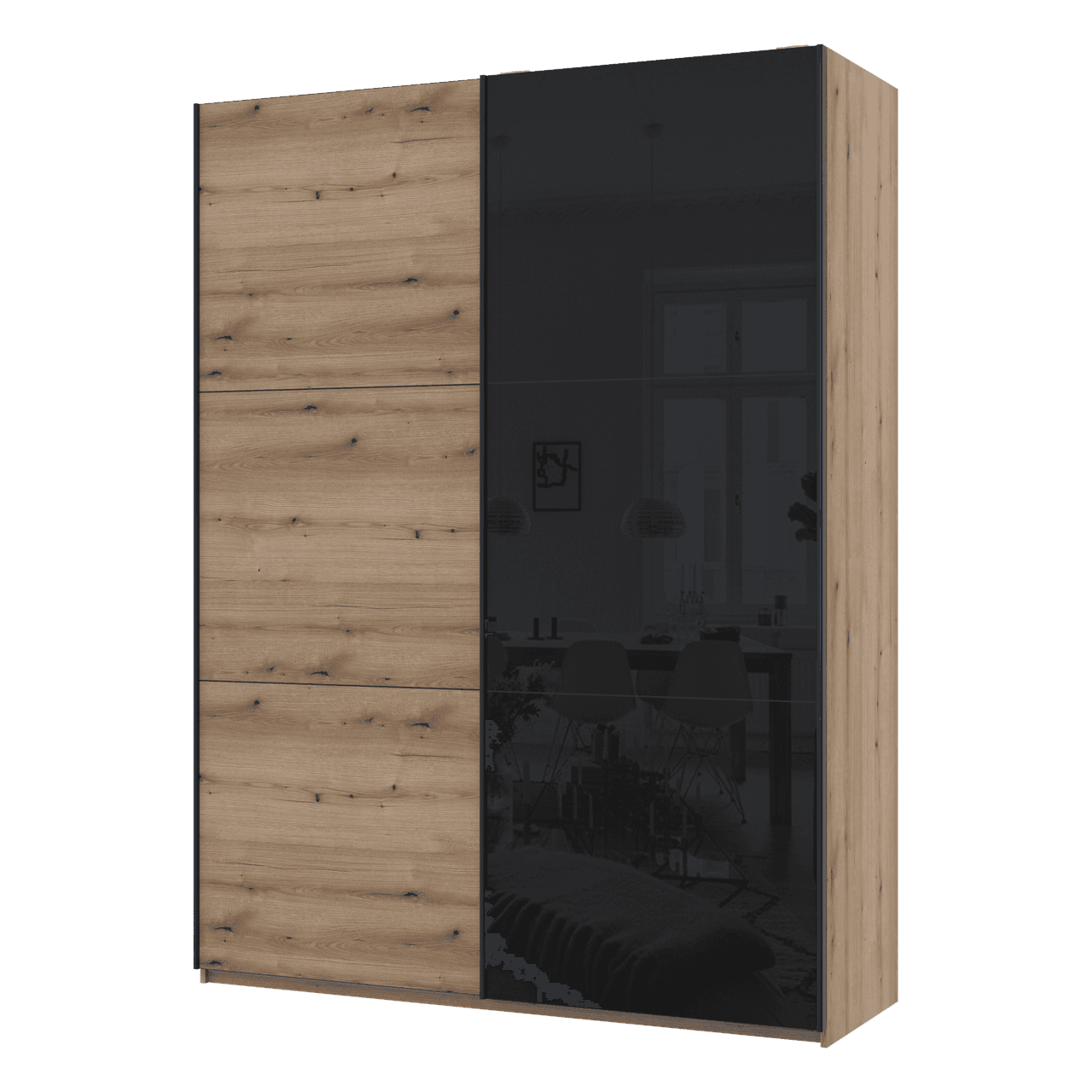 Шафа купе Doros G-Caiser Дуб Евок / Чорний 1 ДСП / 1 скло / 3 частини 180х60х240 (80737750)