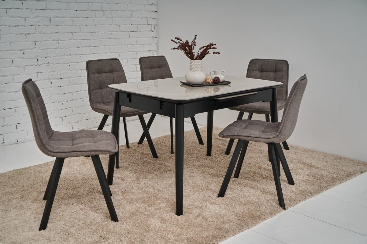 Керамічний стіл  TM-76 калакатта мармур (сіра кераміка) + чорний 2