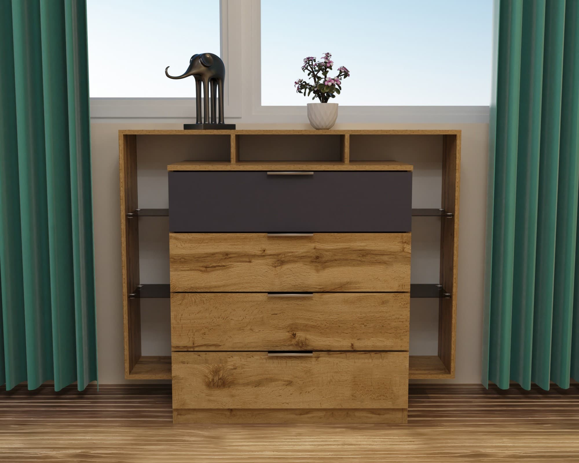 Комод Крістал, Дуб Аппалачі/Антрацит, 1200/450/1000