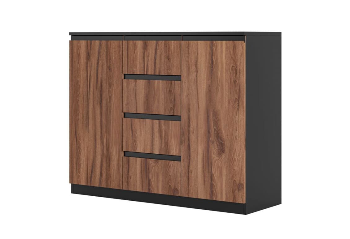 Комод Фріда з 2 дверками і 4 шухлядами 120 см, чорний / дуб ліворно