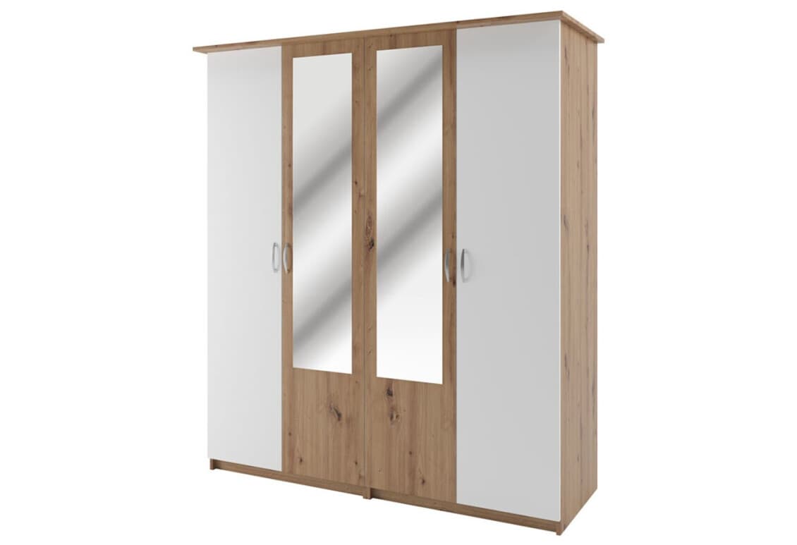 Шафа Кім New 4-дверна з дзеркалом 170 см Дуб артизан/Білий