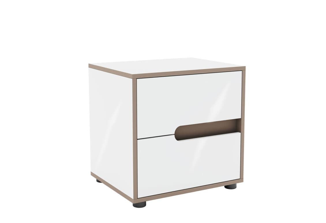 Тумба приліжкова ліва Лінда з 2 шухлядами 50 см, Німфеа Альба, лак, вставки тоффі