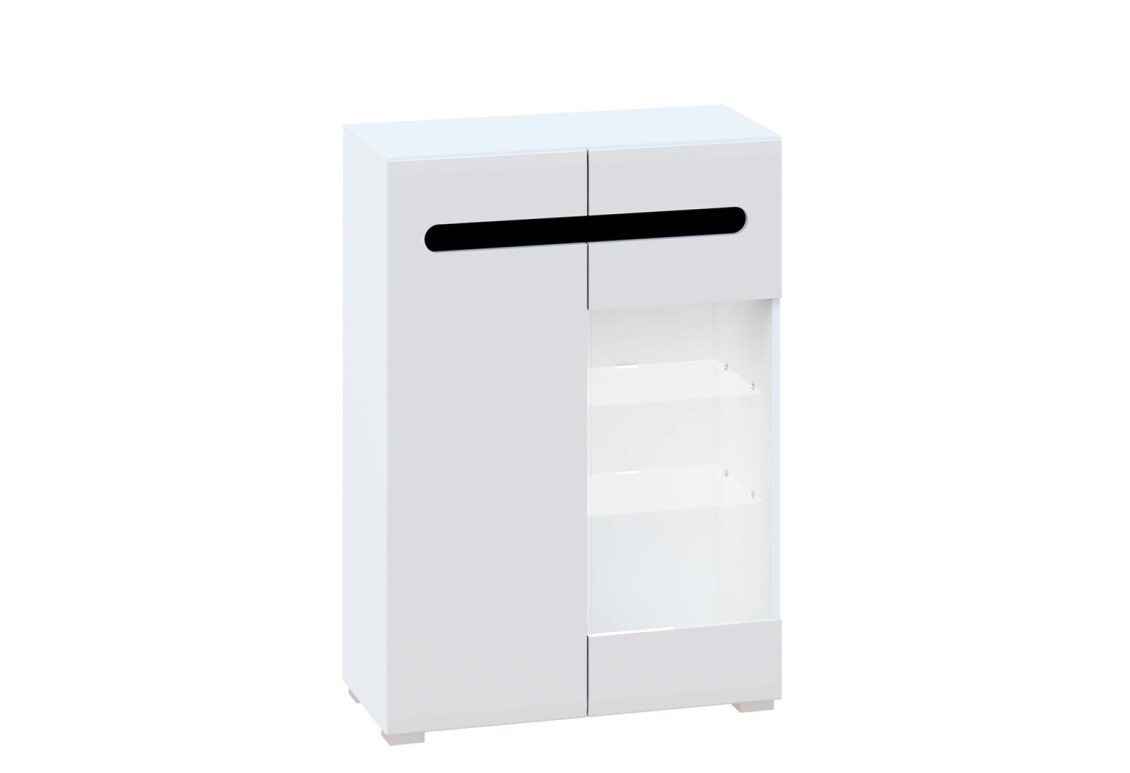 Комод Бянко 2-дверний з вітриною 80 см Білий з чорною вставкою