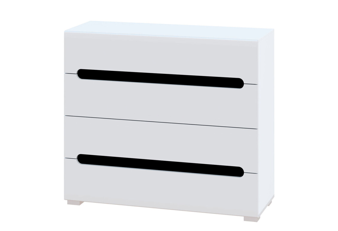 Комод Бянко з 4 шухлядами 105 см Білий з чорною вставкою