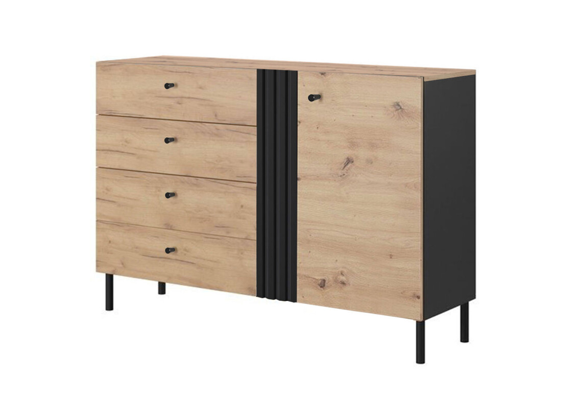 Комод Тео з дверцятами і 4 шухлядами 138 см дуб артизан / антрацит