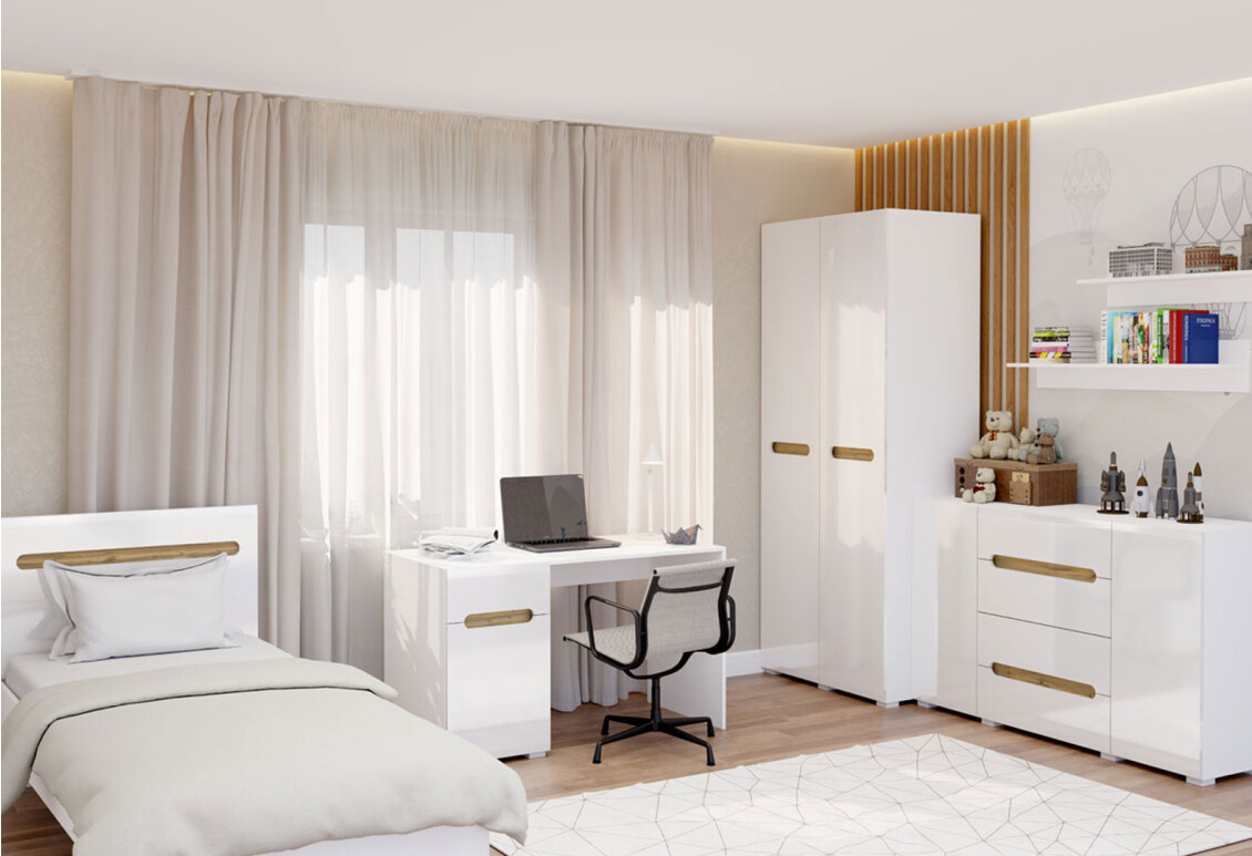 Ліжко Бянко (без вкладу) 120х200 см, Біле з вставкою дуб аппалачі 2