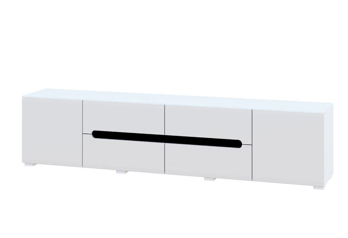 Тумба під ТВ Бянко з 2 дверцятами та шухлядами 230 см, Біла з чорною вставкою