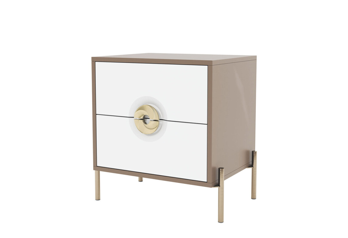 Тумба приліжкова Фуріоза з 2 шухлядами 50 см, Глиняний сірий, лак / Білий шовк