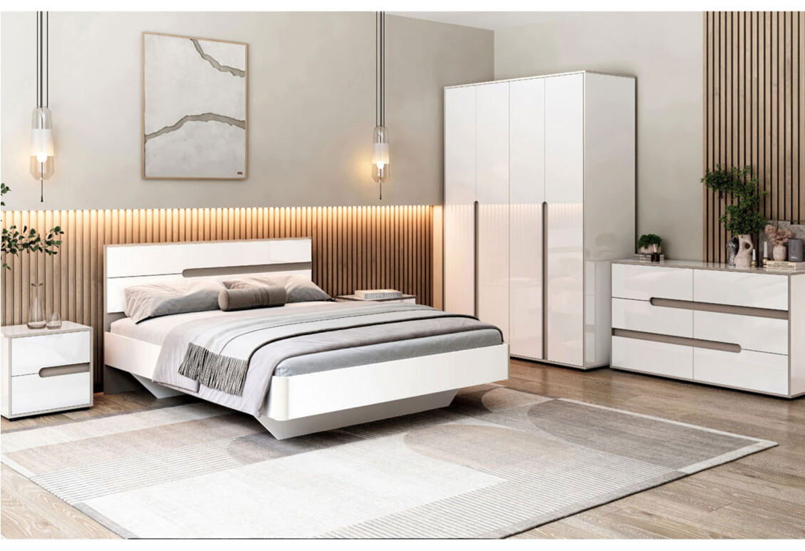 Тумба приліжкова ліва Лінда з 2 шухлядами 50 см, Німфеа Альба, лак, вставки тоффі 2