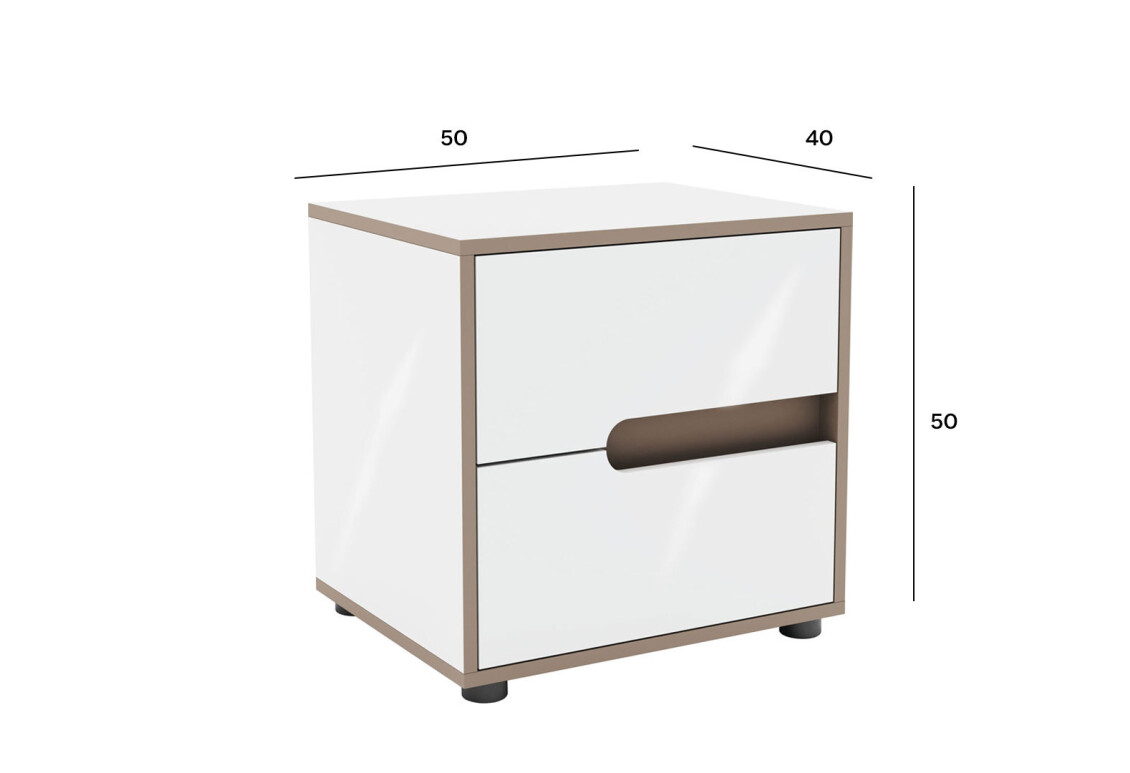 Тумба приліжкова ліва Лінда з 2 шухлядами 50 см, Німфеа Альба, лак, вставки тоффі 3